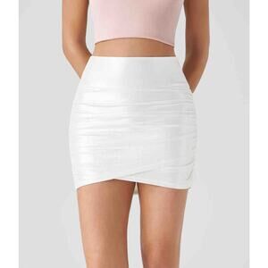 ✨ Halara Softlyzero Faux Leather Bodycon Foil Stretchy 2-in-1 Ruched Skirt ✨